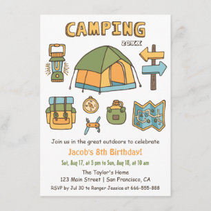Invitation Camping Doodle Anniversaire de enfant Party Invita