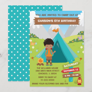 Invitation Camping extérieur Anniversaire African American Bo
