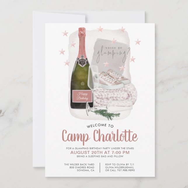 Invitation Camping Fête D'Anniversaire Sous Les Étoiles (Devant)