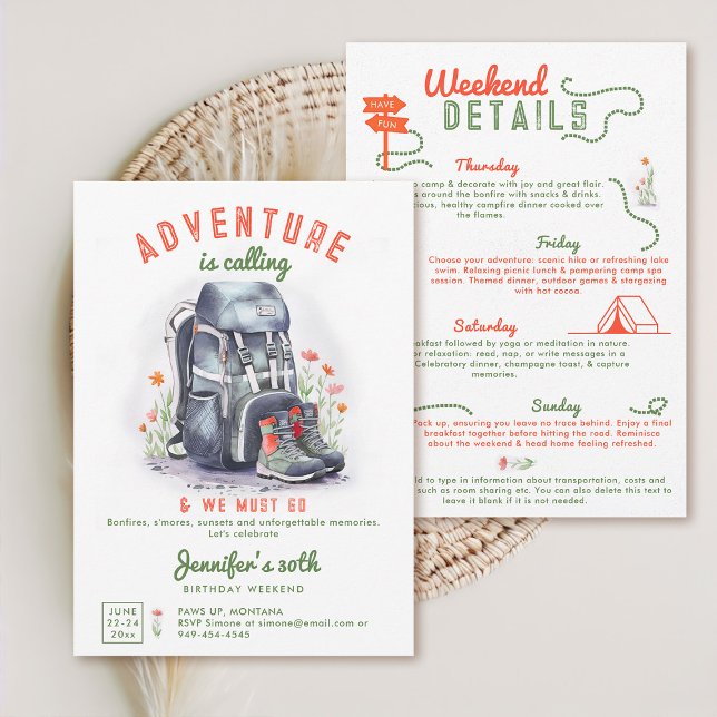 Invitation Camping Glamping Camp Wild 30e Anniversaire Week-e (adult camping weekend birthday wildflowers camp backpack adventure)