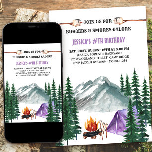 Invitation Camping Grill and Smores Camp Out Fille's Birthday