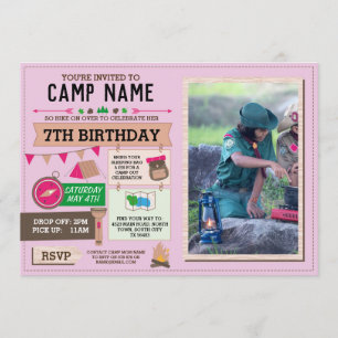 Invitation CAMPING HORS Photo FÊTE D'ANNIVERSAIRE FEMMES rose