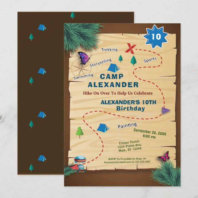 Invitation Camping Hors Tente Anniversaire (Devant / Derrière)