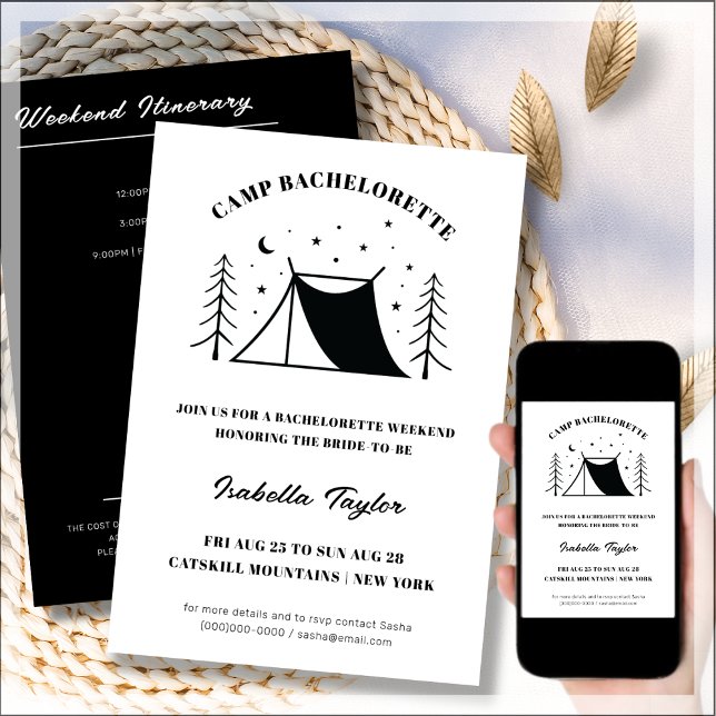 Invitation Camping Moderne Bachelorette Itinéraire Week-end (Créateur téléchargé)