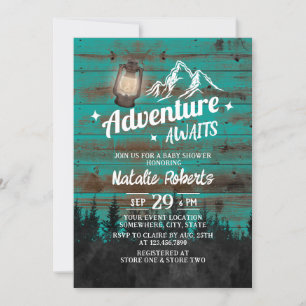 Invitation Camping Mountain Adventure Baby shower Turquoise r