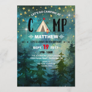 Invitation Camping Nuit Heure Forêt Wilderness Anniversaire