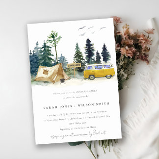 Invitation Camping Pine Forest Van Jaune Couples Douche