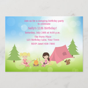 Invitation Camping pour filles Anniversaire