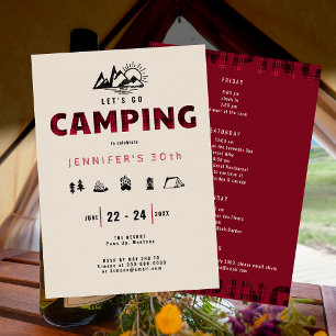 Invitation Camping Red Plaid en plein air 30e anniversaire We