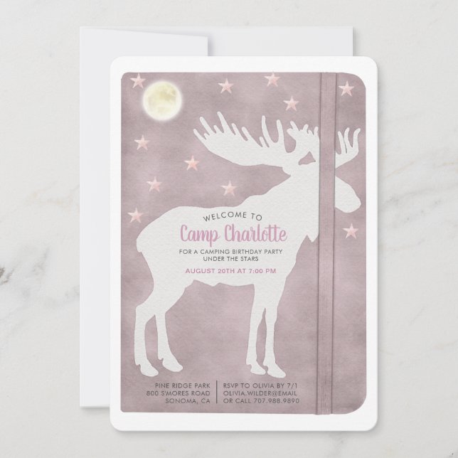 Invitation Camping rustique Anniversaire Blanc Oie Dusty Rose (Devant)