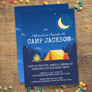 Invitation Camping Thème Extérieur Aventure Anniversaire