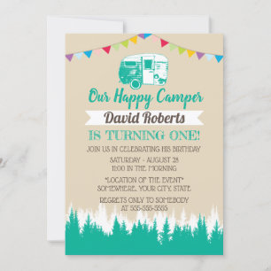 Invitation Camping Trailer Joyeux Camper Anniversaire
