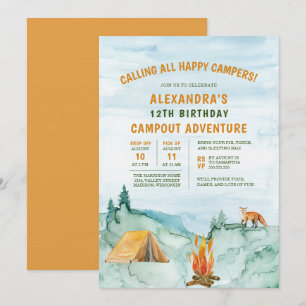 Invitation Camping Woodland Adventure Tente Campout Anniversa
