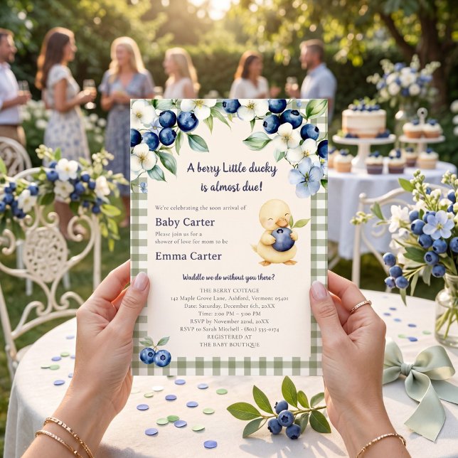 Invitation Canard à la myrtille sucrée / gingham vert (Créateur téléchargé)