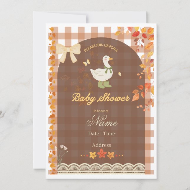 Invitation Canard automnal rustique | Gingham campagnard & Fe (Devant)