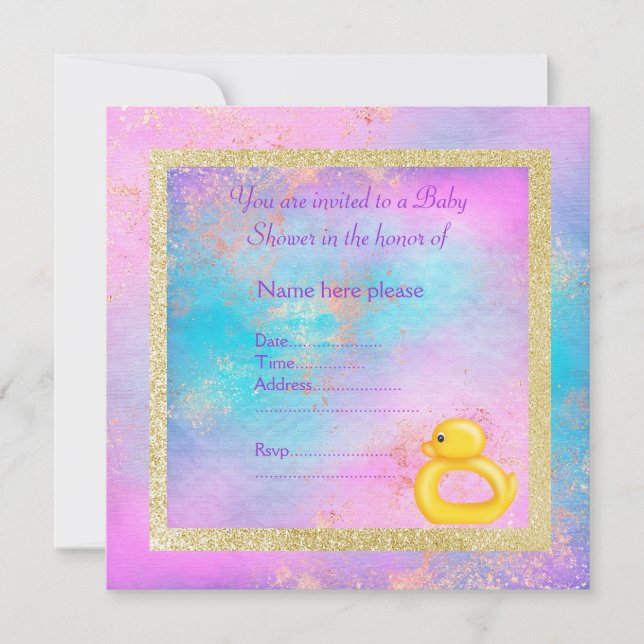 Invitation canard bébé couleur pastel or nouveau joli (Devant)