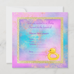 Invitation canard bébé pastel couleur or nouveau joli