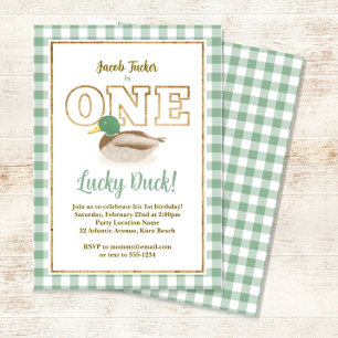 Invitation Canard colvert Carreaux verts chasse garçon 1er an