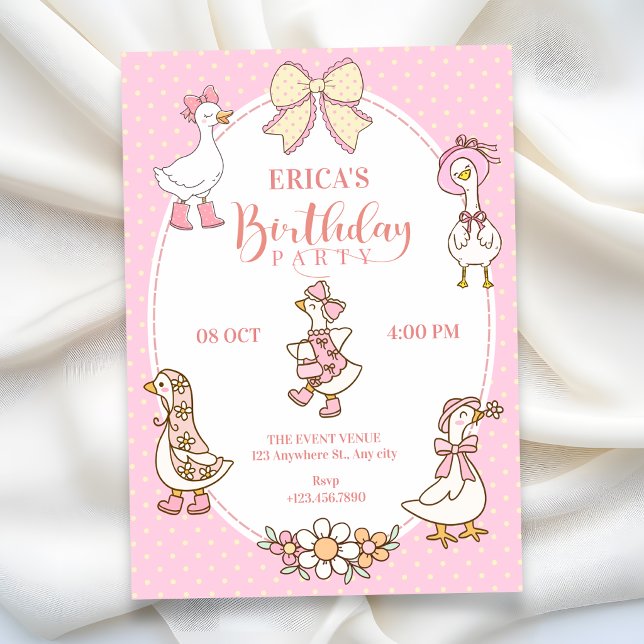 Invitation Canard coquette rose mignon anniversaire (Créateur téléchargé)