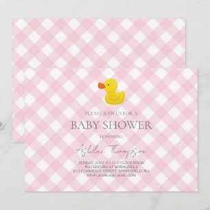 Invitation Canard en caoutchouc Gingham rose Baby Shower