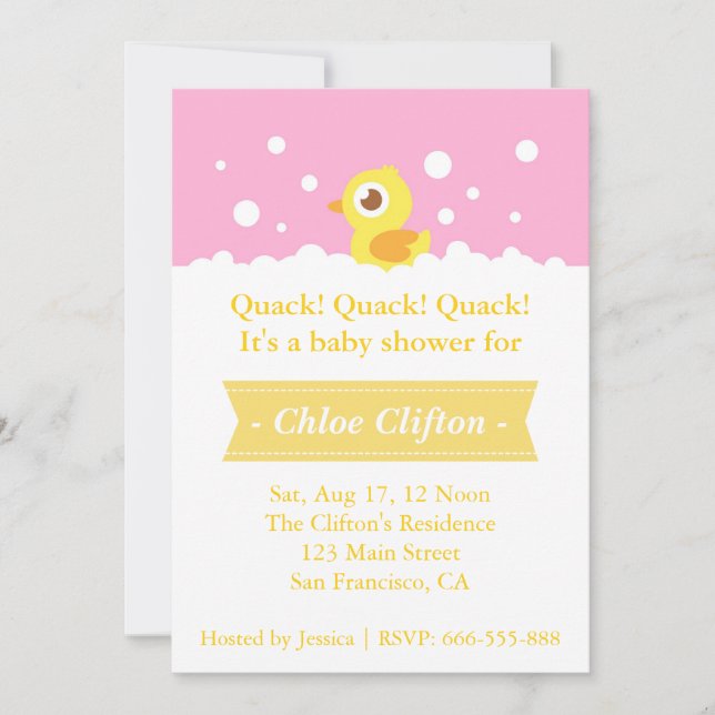 Invitation Canard en caoutchouc mignon avec fête de douche po (Devant)