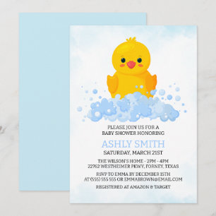 Invitation Canard en caoutchouc mignon blanc bleu Minimaliste