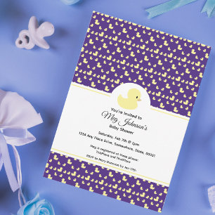 Invitation Canard en Caoutchouc Mignon Moderne Bébé Violet Sh