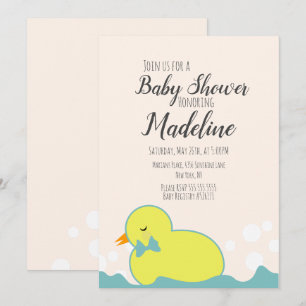 Invitation Canard en caoutchouc moderne jaune pour Baby Showe