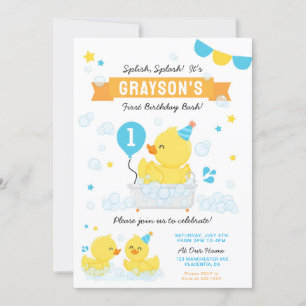 Invitation Canard en caoutchouc Premier anniversaire fête ble