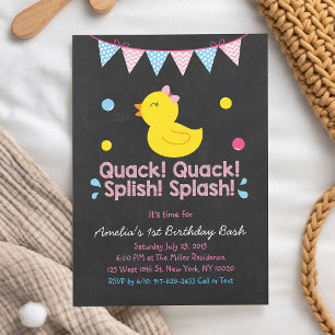 Invitation Canard en caoutchouc rose pour 1er anniversaire fi