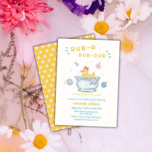 Invitation Canard en caoutchouc Rub A Dub Dub Bain Bébé Showe (Rubber Duck Rub A Dub Dub Bathtub Baby Shower Invitation)