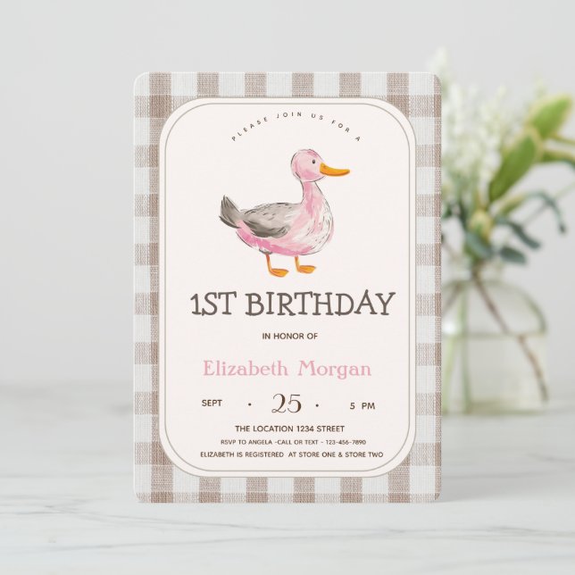 Invitation Canard Gingham Animal de Ferme (Debout devant)