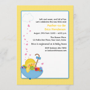 Invitation Canard Jaune, Parapluie, Coeurs, Baby shower Invit