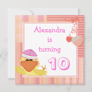 Invitation Canard Mignon Et Cœurs D'Amour 10ème Anniversaire