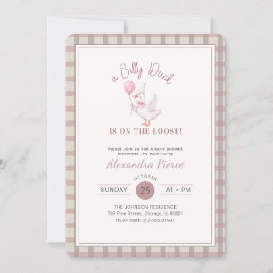 Invitation Canard Mignon Ruban Rose à Carreaux Baby Shower
