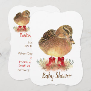 Invitation Canard mou dans le Baby shower des bottes rouges