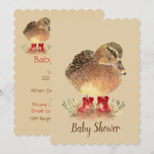 Invitation Canard mou dans le Baby shower des bottes rouges