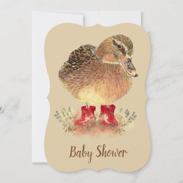 Invitation Canard mou dans le Baby shower des bottes rouges (Devant)