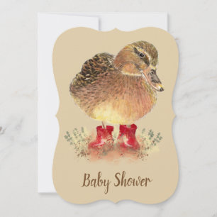 Invitation Canard mou dans le Baby shower des bottes rouges