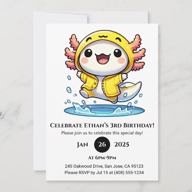 Invitation Canard Raincoat Axolotl Anniversaire (Devant)