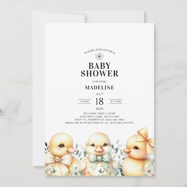 Invitation Canards Baby showers neutres selon le sexe Invitat (Devant)