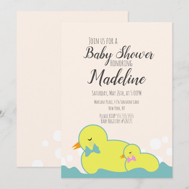 Invitation Canards en Caoutchouc Modernes Beige  Baby Shower  (Devant / Derrière)