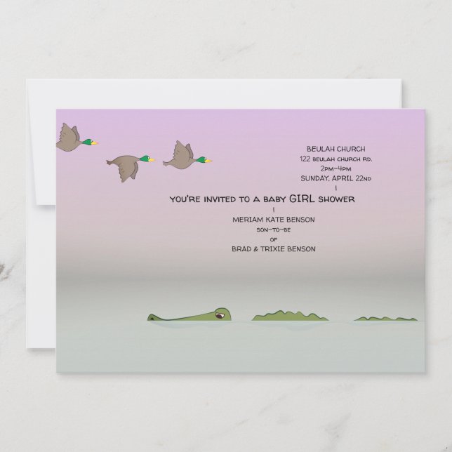 Invitation Canards & Gator Cartoon Baby Girl Douche (Devant)
