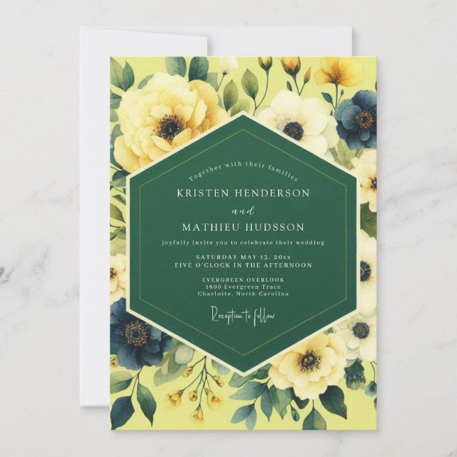 Invitation Canary Indigo Painterly Wedding (Devant)