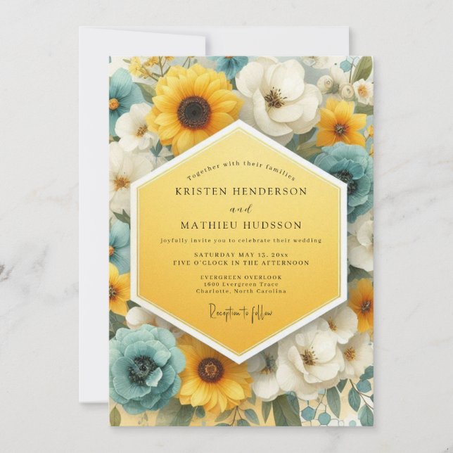 Invitation Canary Slate Luminous Bloom Wedding (Devant)