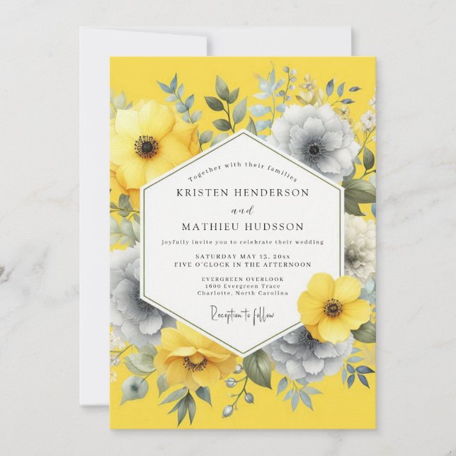 Invitation Canary Slate Summer Flora Wedding (Devant)