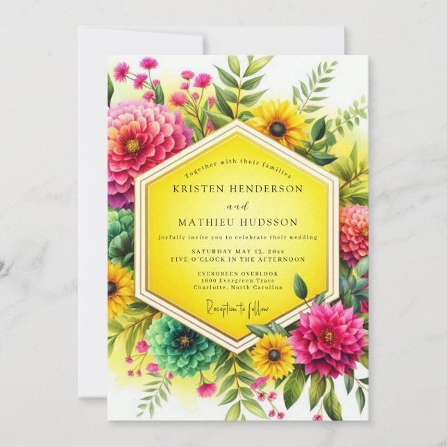 Invitation Canary Vibrant Botanical Wedding (Devant)