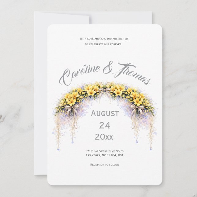Invitation Canary Yellow Romantic Freesia  Floral Wedding (Devant)