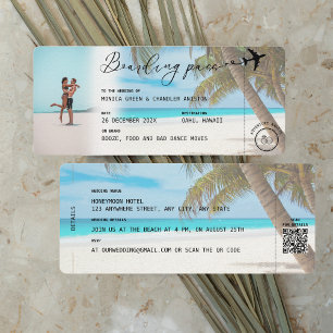 Invitation CANCUN Mexico Beach Boarding Pass QR Photo Wedding