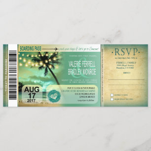Invitation Cancun Twilight Beach Boarding Pass Mariage aqua